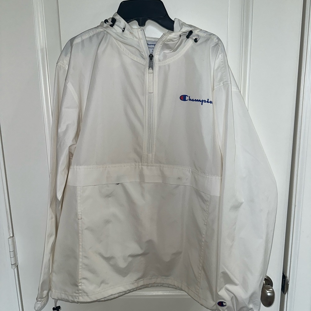 champion windbreaker, white, size small